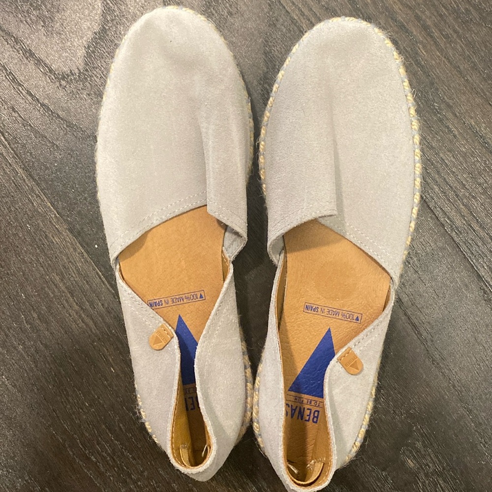 Verbenas grey suede tan espadrille Carmen slip on flats women’s size 9, Euro 40